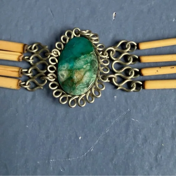 Vintage Peruvian Bamboo and Jasper  Bracelet - Picture 2 of 7